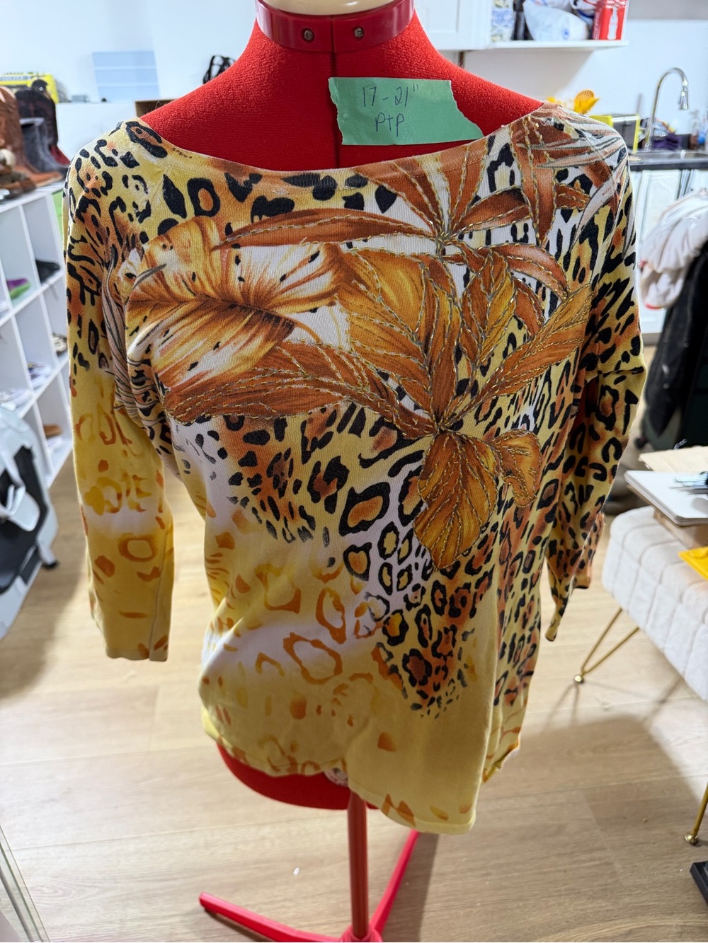 Women's Floral & Animal Print Scoop Neck Top Beaded